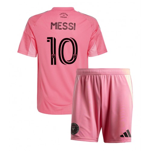 Stroje piłkarskie Inter Miami Lionel Messi #10 Koszulka Podstawowej dla dzieci 2025-26 Krótki Rękaw (+ szorty)